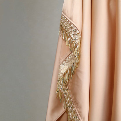 Elegant Satin Kaftan 3 - Piece Abaya Set With Beaded Fringe Details (EG125) - Elara Global