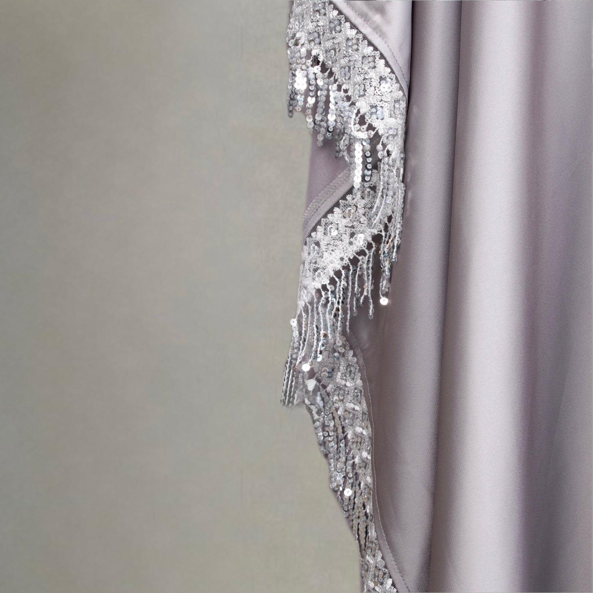 Elegant Satin Kaftan 3 - Piece Abaya Set With Beaded Fringe Details (EG125) - Elara Global