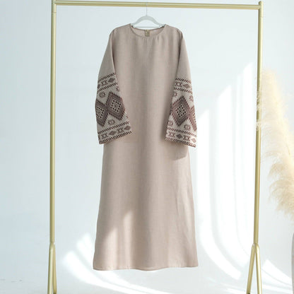 Embroidered Closed Linen Abaya (EG103) - Elara Global
