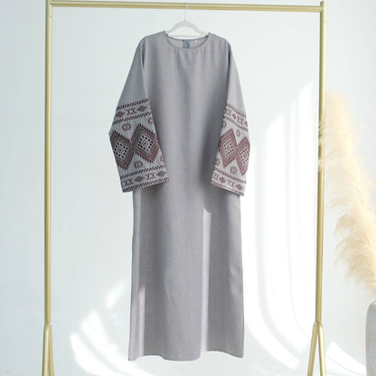 Embroidered Closed Linen Abaya (EG103) - Elara Global