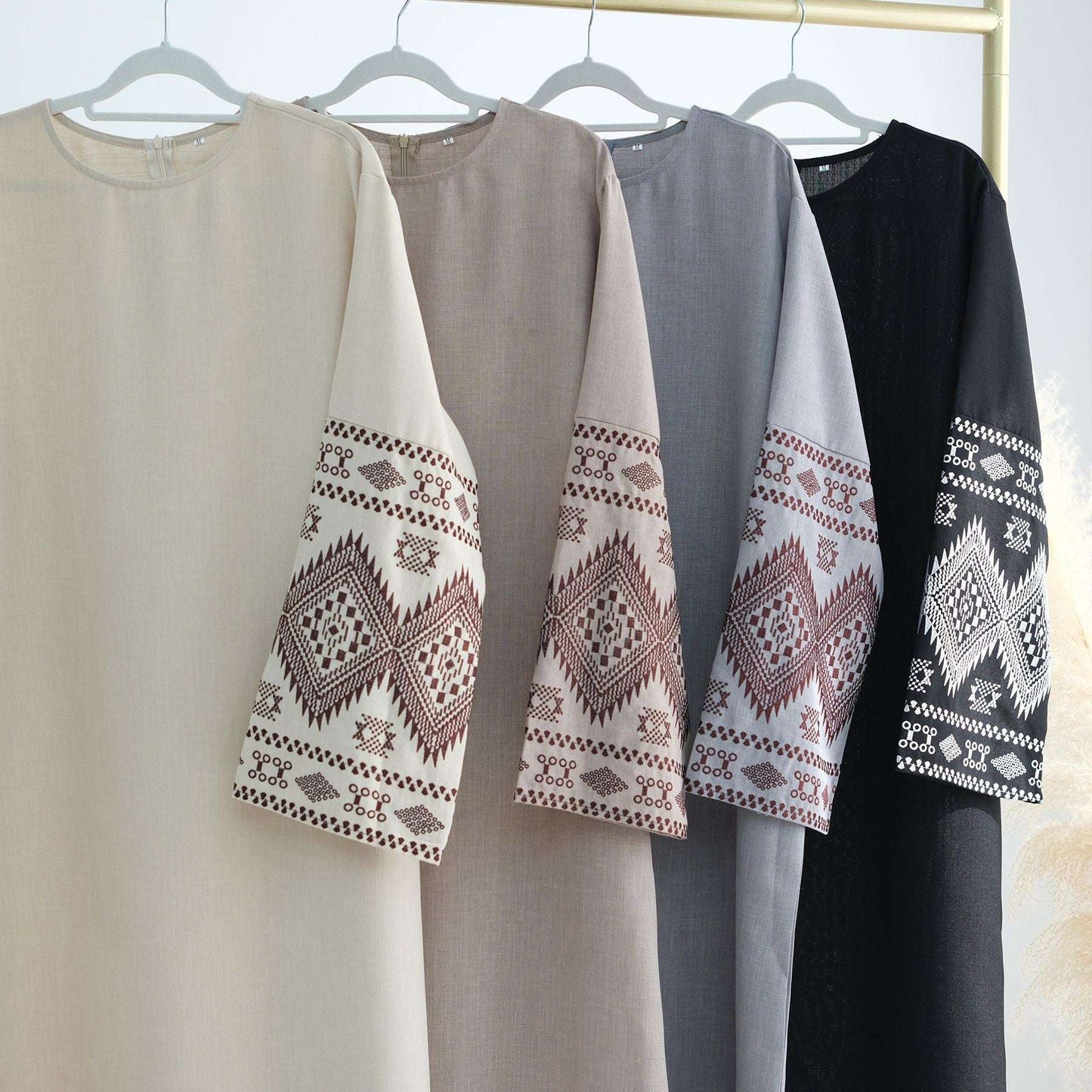 Embroidered Closed Linen Abaya (EG103) - Elara Global