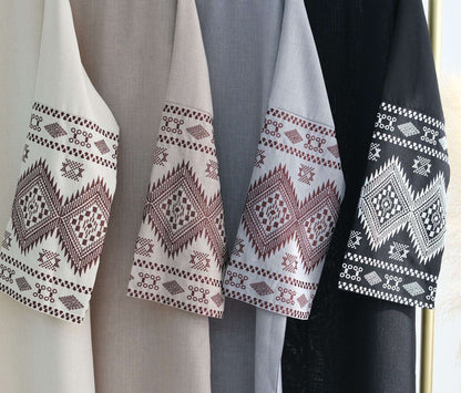 Embroidered Closed Linen Abaya (EG103) - Elara Global