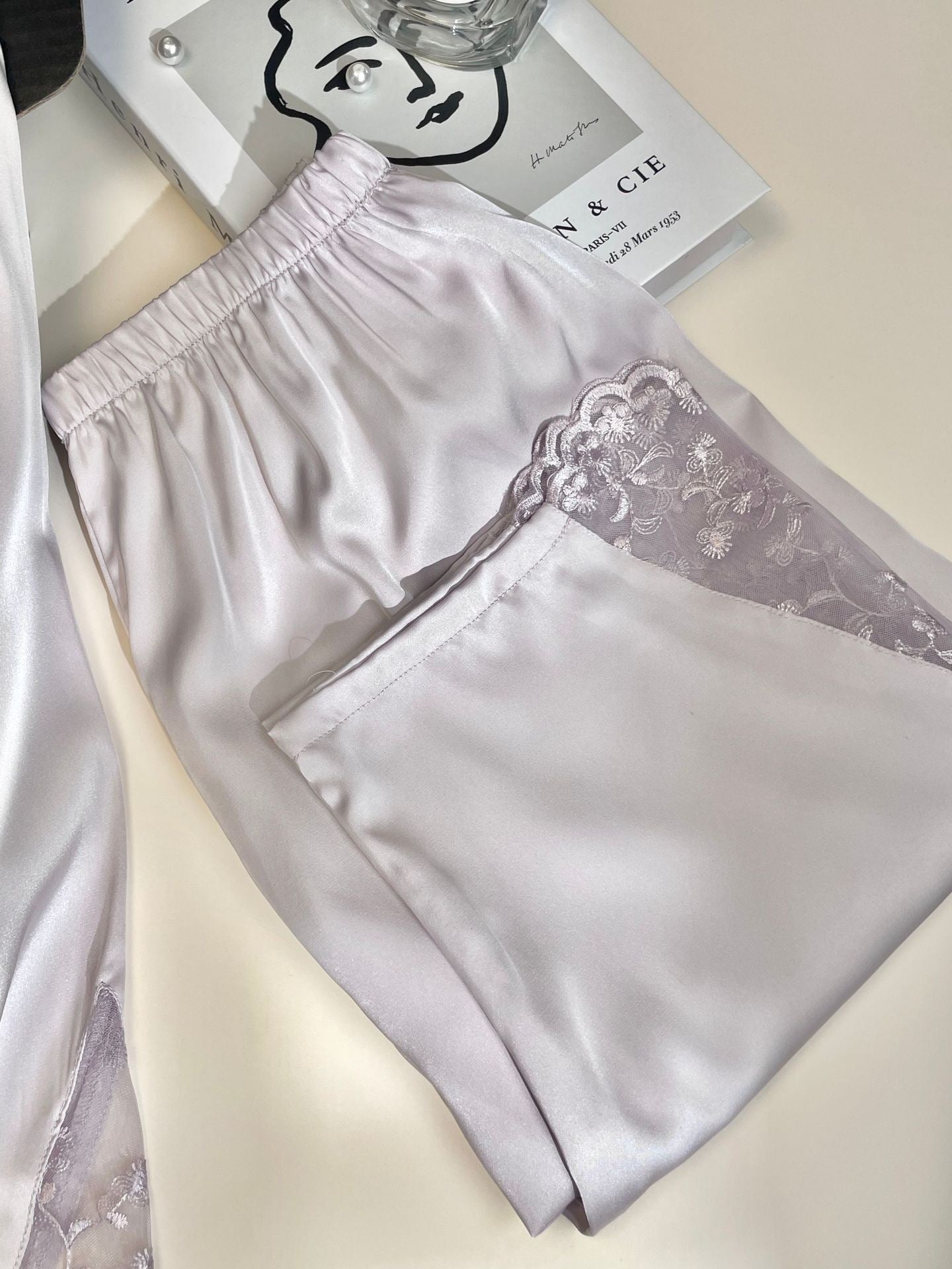 Embroidered Lace Ice Silk Pajama Set - Elara Global