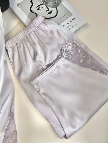 Embroidered Lace Ice Silk Pajama Set - Elara Global