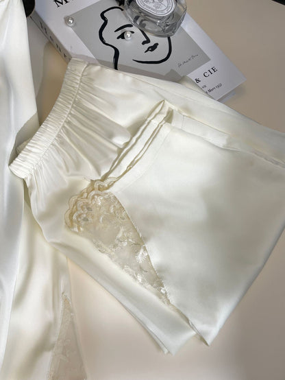 Embroidered Lace Ice Silk Pajama Set - Elara Global