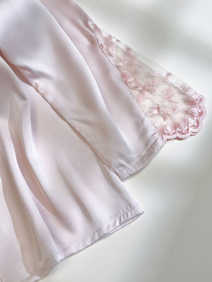 Embroidered Lace Ice Silk Pajama Set - Elara Global
