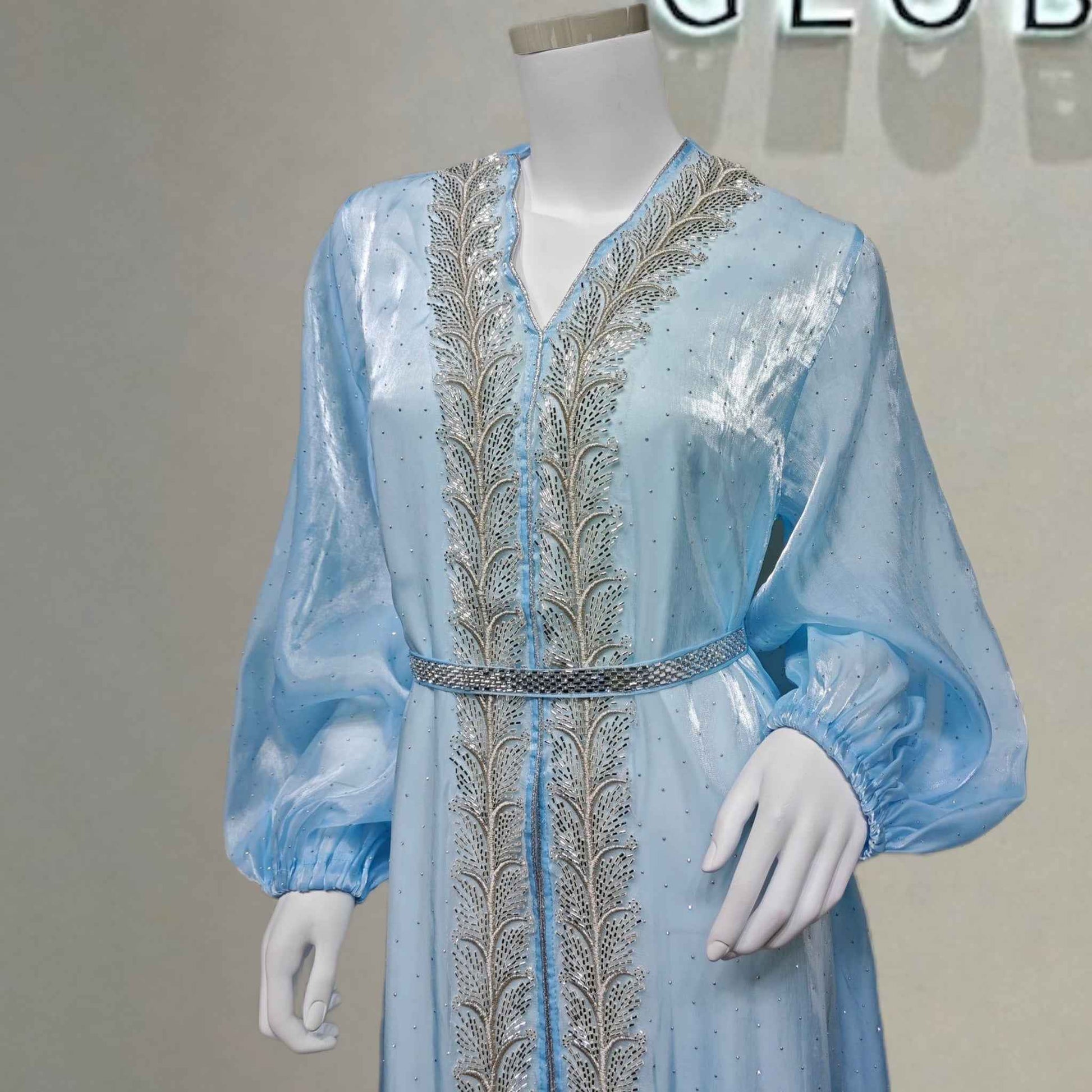 Ethereal rhinestoned Arabic Hand - Embroidered 2 - piece Set - Elara Global