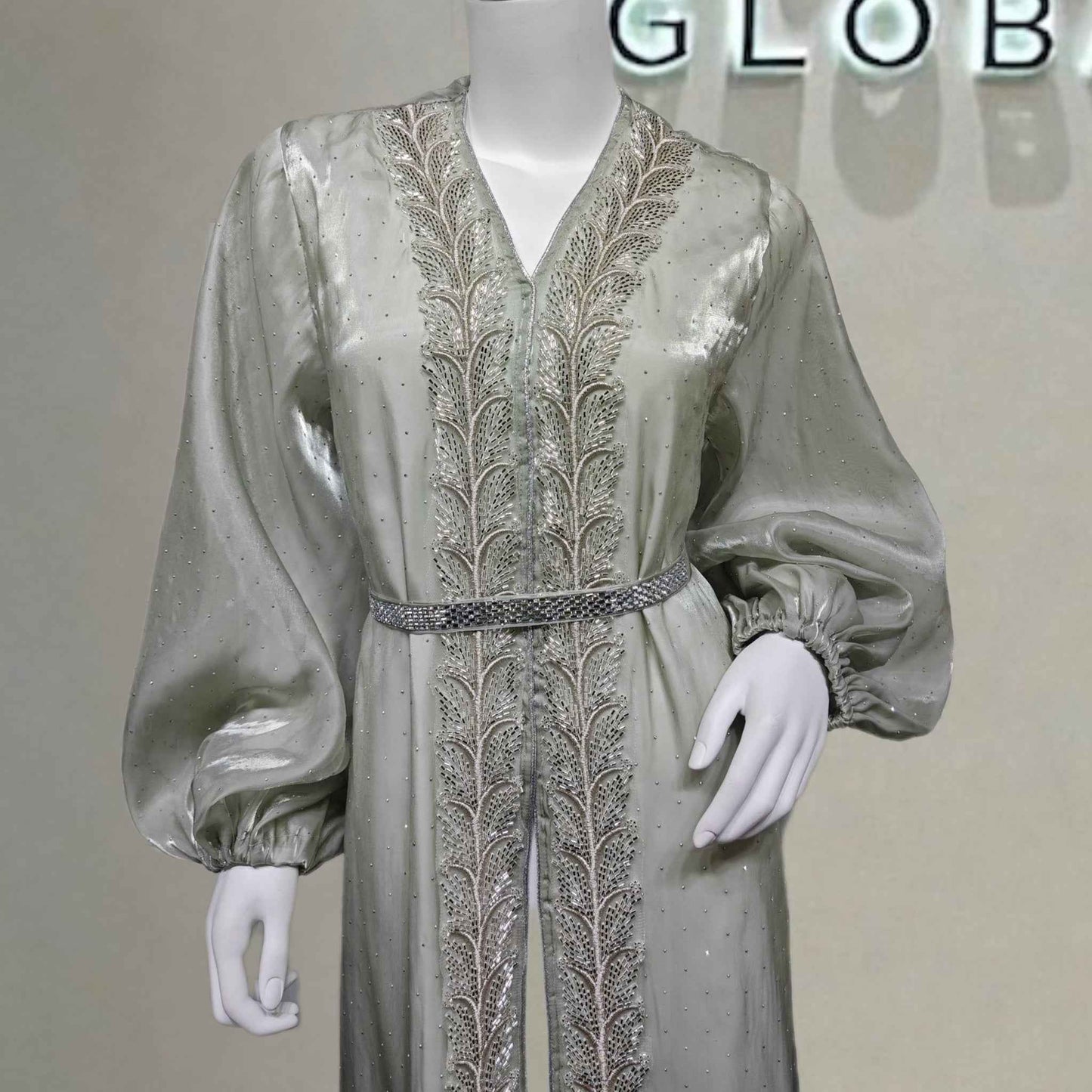 Ethereal rhinestoned Arabic Hand - Embroidered 2 - piece Set - Elara Global