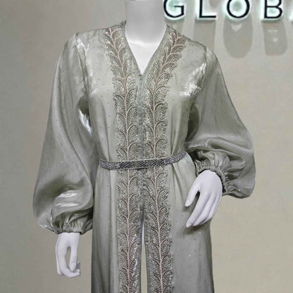 Ethereal rhinestoned Arabic Hand - Embroidered 2 - piece Set - Elara Global