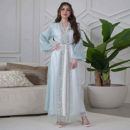 Ethereal rhinestoned Arabic Hand - Embroidered 2 - piece Set - Elara Global