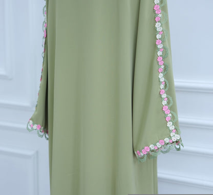Floral Edge Open Abaya Cardigan With Matching Hijab (EG123) - Elara Global