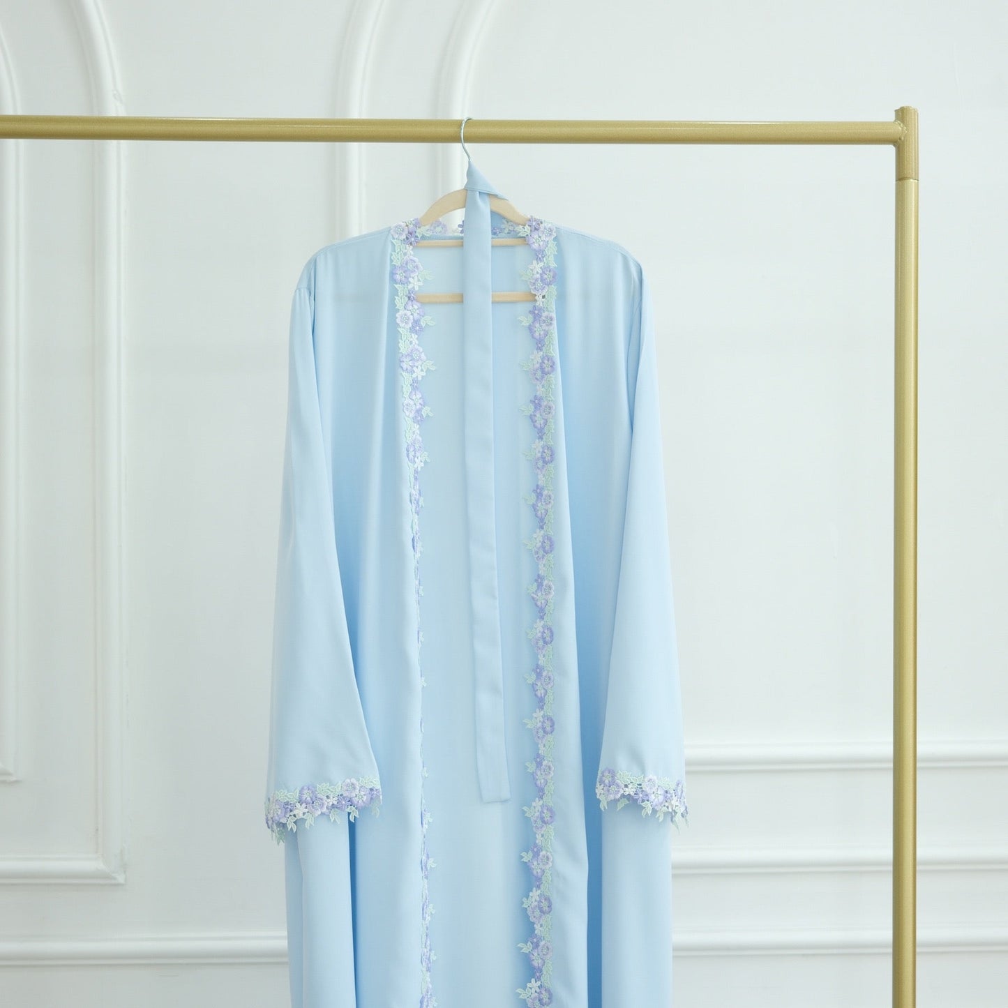 Floral Edge Open Abaya Cardigan With Matching Hijab (EG123) - Elara Global