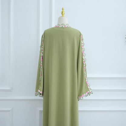 Floral Edge Open Abaya Cardigan With Matching Hijab (EG123) - Elara Global
