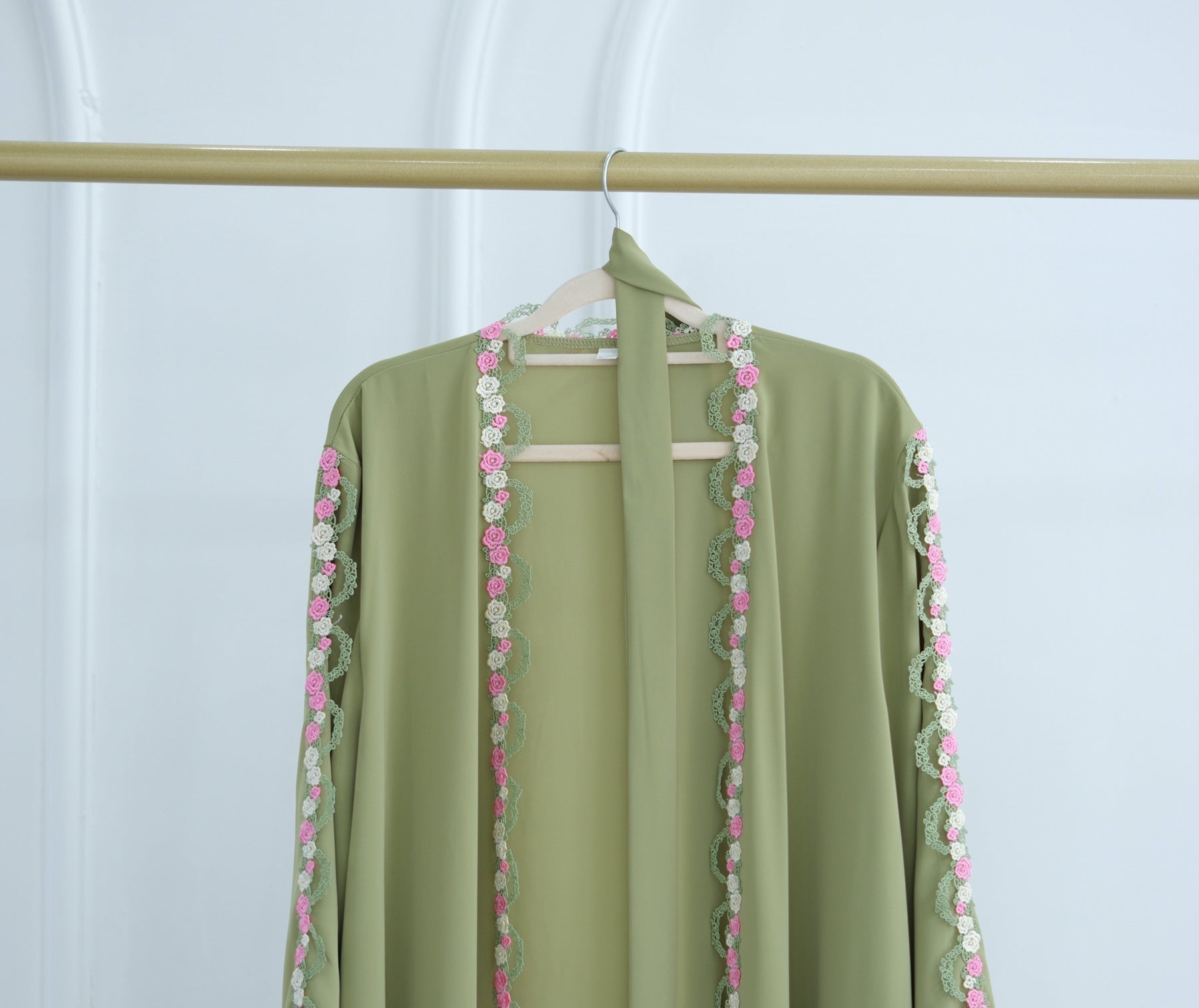 Floral Edge Open Abaya Cardigan With Matching Hijab (EG123) - Elara Global