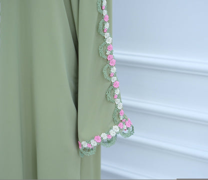 Floral Edge Open Abaya Cardigan With Matching Hijab (EG123) - Elara Global