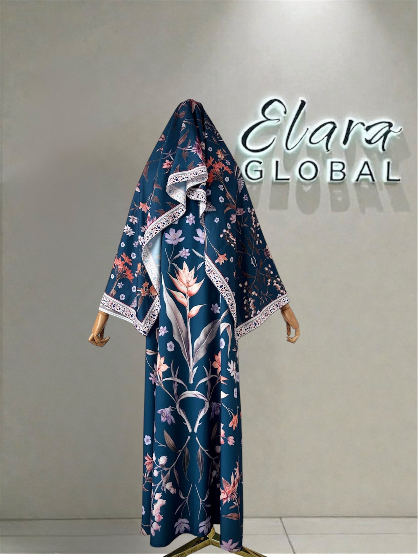 Floral Printed Abaya Set with Hijab (EG129) - Elara Global