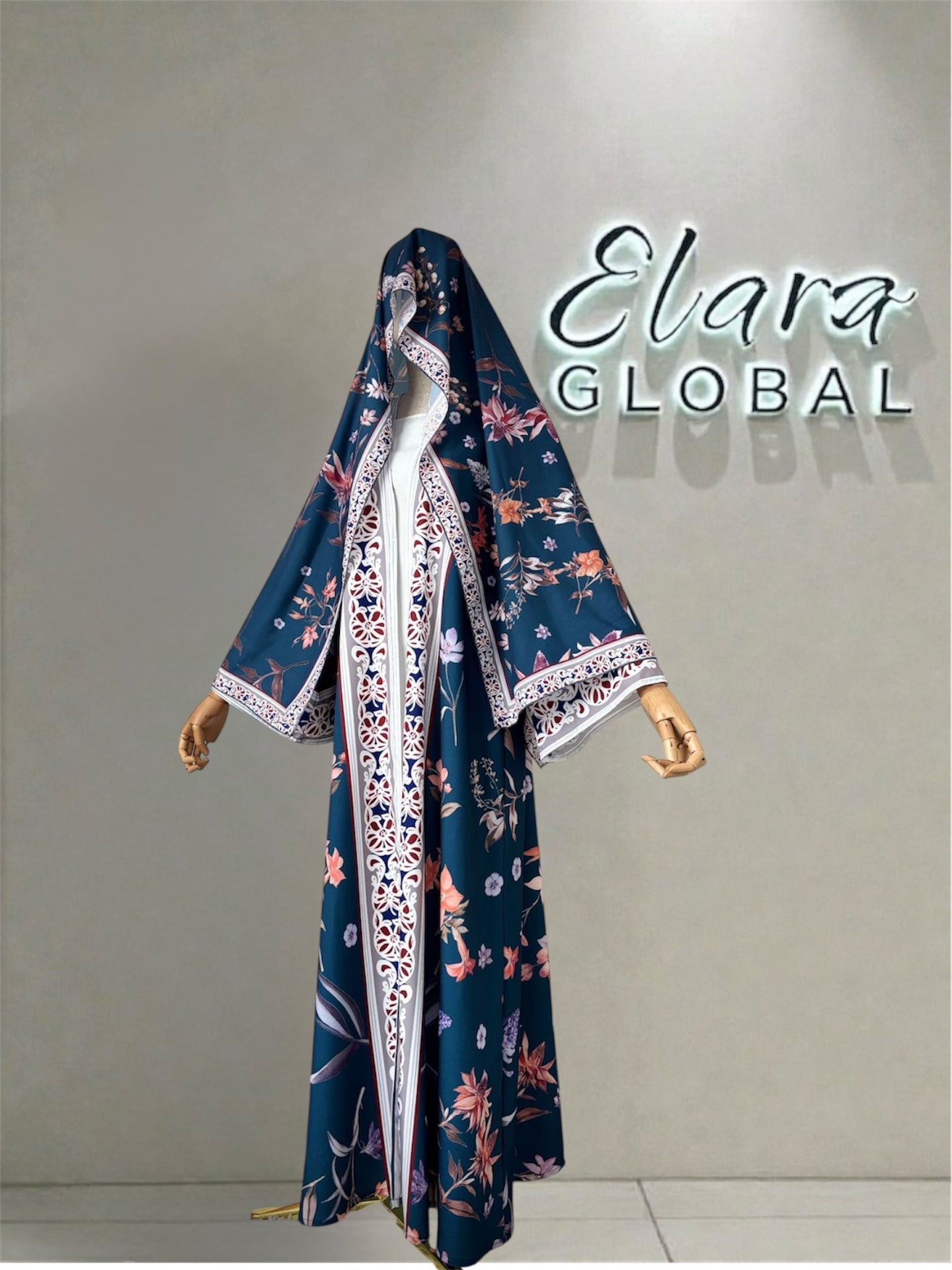 Floral Printed Abaya Set with Hijab (EG129) - Elara Global