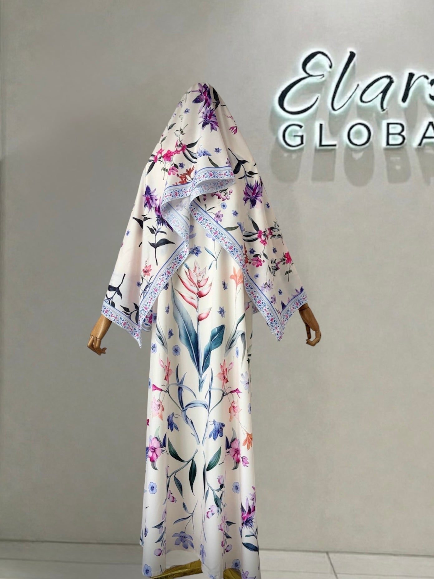 Floral Printed Abaya Set with Hijab (EG129) - Elara Global