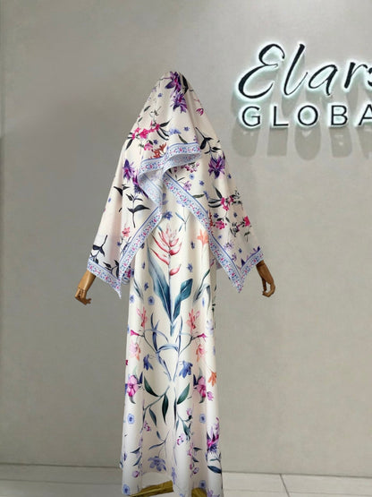 Floral Printed Abaya Set with Hijab (EG129) - Elara Global