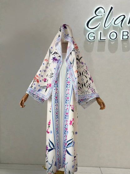 Floral Printed Abaya Set with Hijab (EG129) - Elara Global