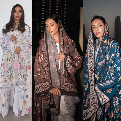 Floral Printed Abaya Set with Hijab (EG129) - Elara Global