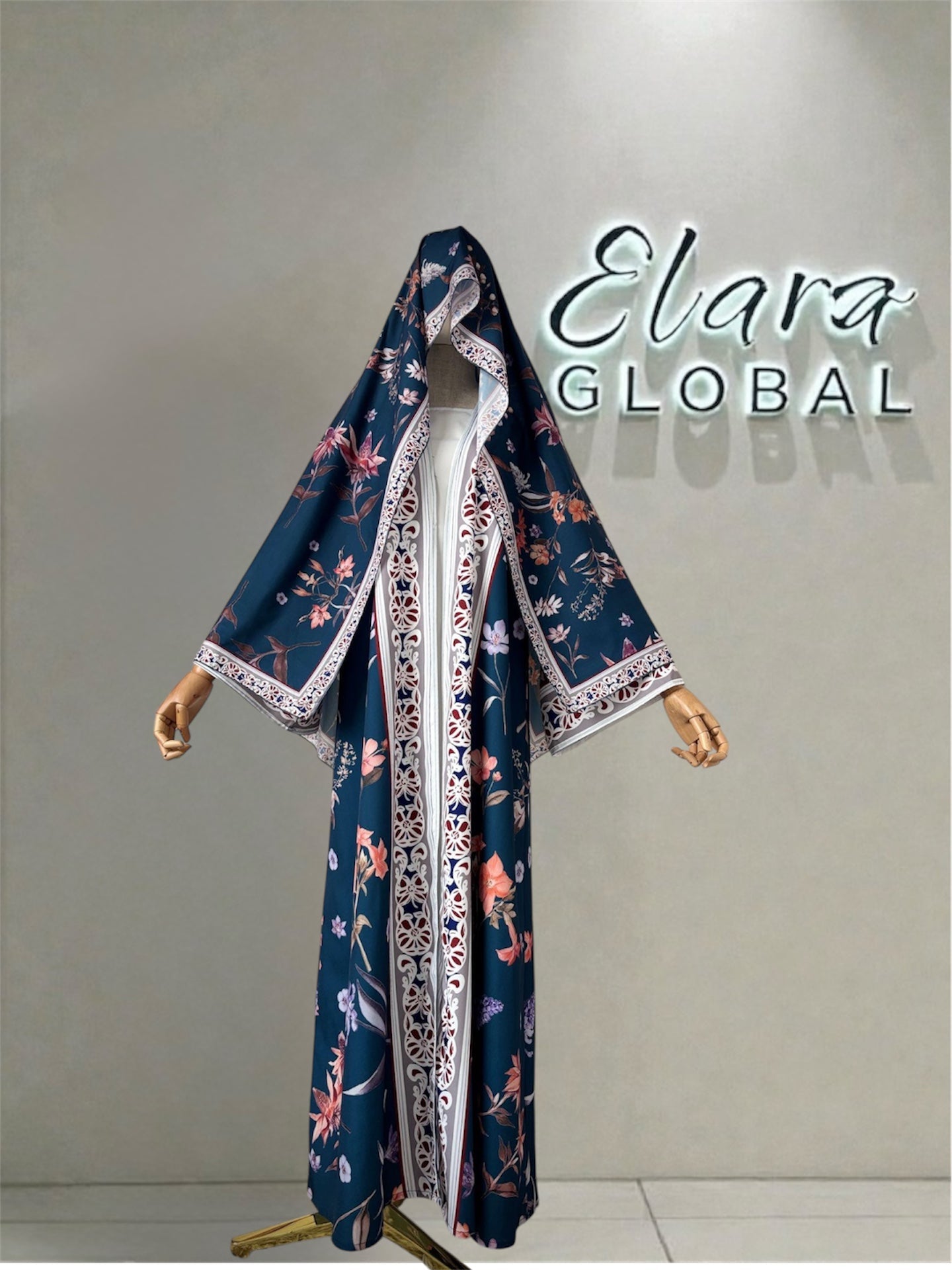 Floral Printed Abaya Set with Hijab (EG129) - Elara Global