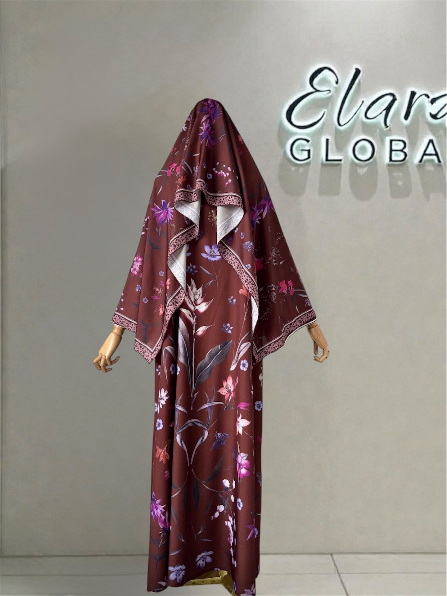 Floral Printed Abaya Set with Hijab (EG129) - Elara Global
