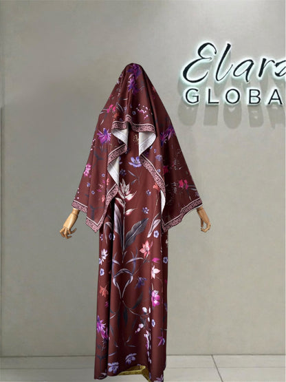 Floral Printed Abaya Set with Hijab (EG129) - Elara Global