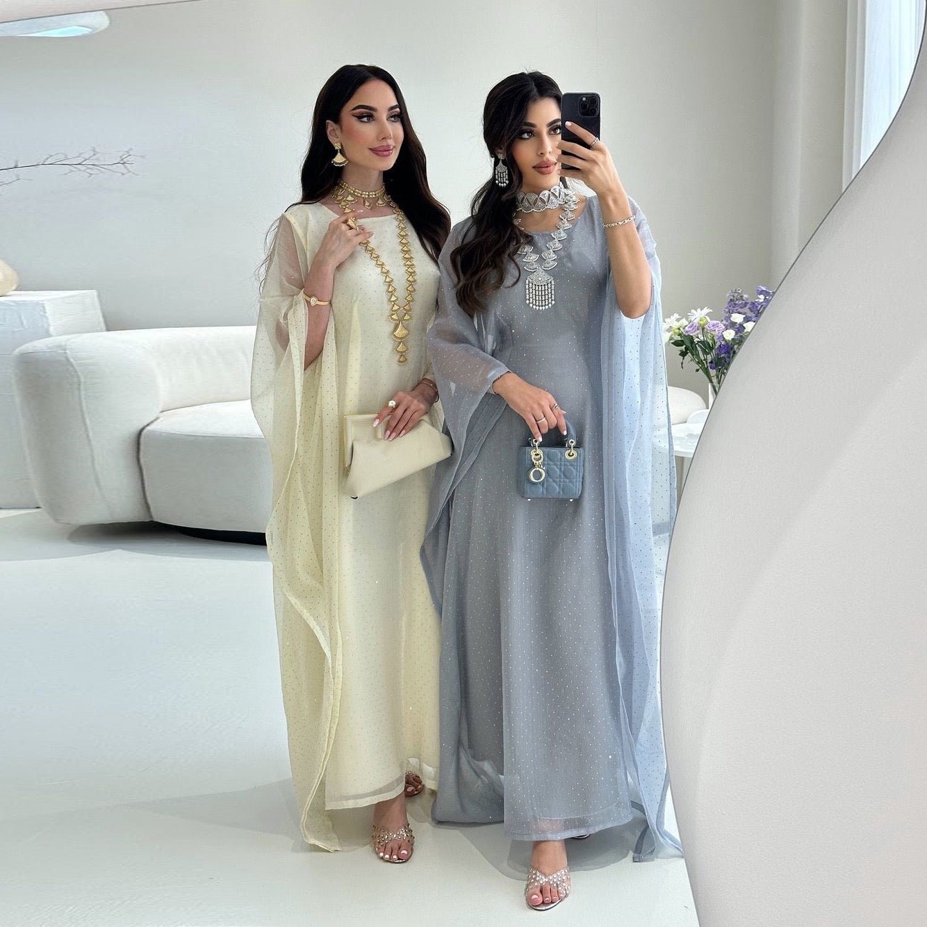 Gradient Organza Loose Abaya With Matching Hijab (EG121) - Elara Global