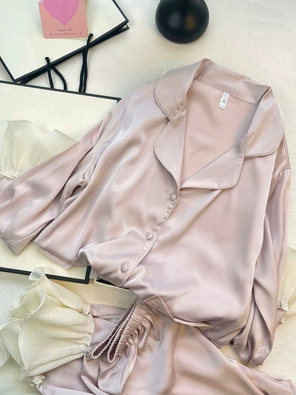 High - end Ice Silk Long Sleeves Pajama Set (EG204) - Elara Global