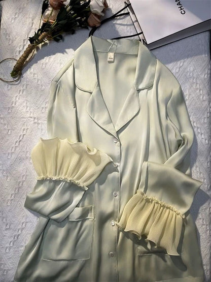 High - end Ice Silk Long Sleeves Pajama Set (EG204) - Elara Global