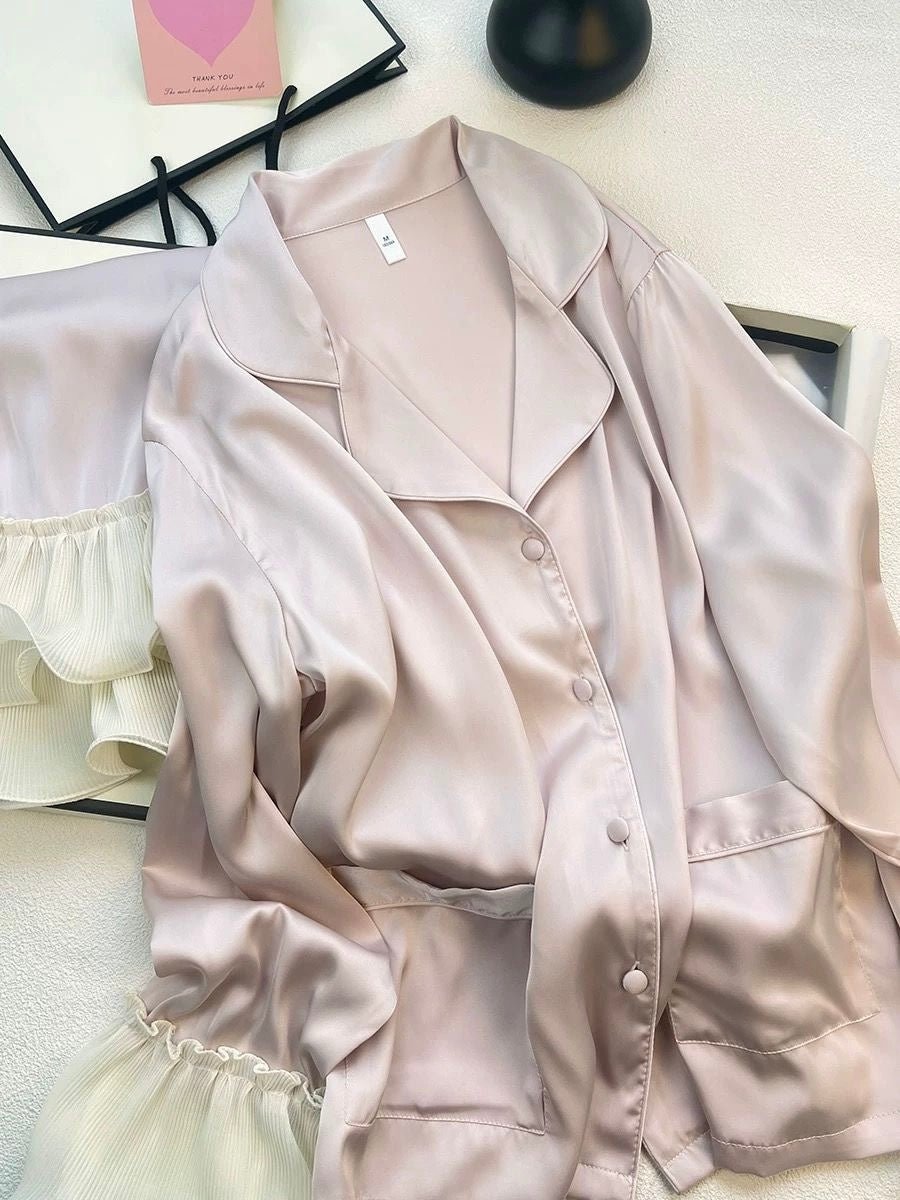 High - end Ice Silk Long Sleeves Pajama Set (EG204) - Elara Global