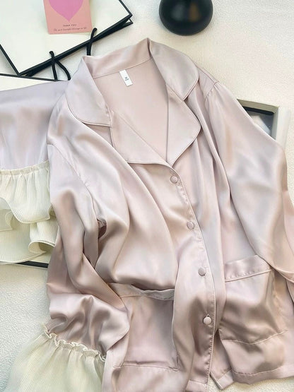 High - end Ice Silk Long Sleeves Pajama Set (EG204) - Elara Global