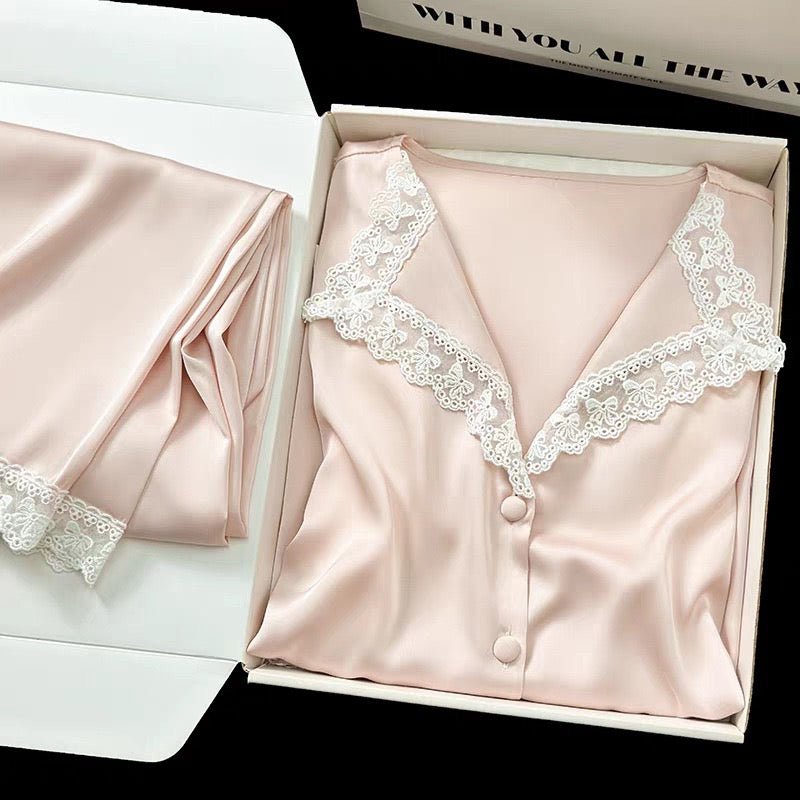 High - Quality Ice Silk French Palace Style Lace Luxury Three - Piece set - Elara Global