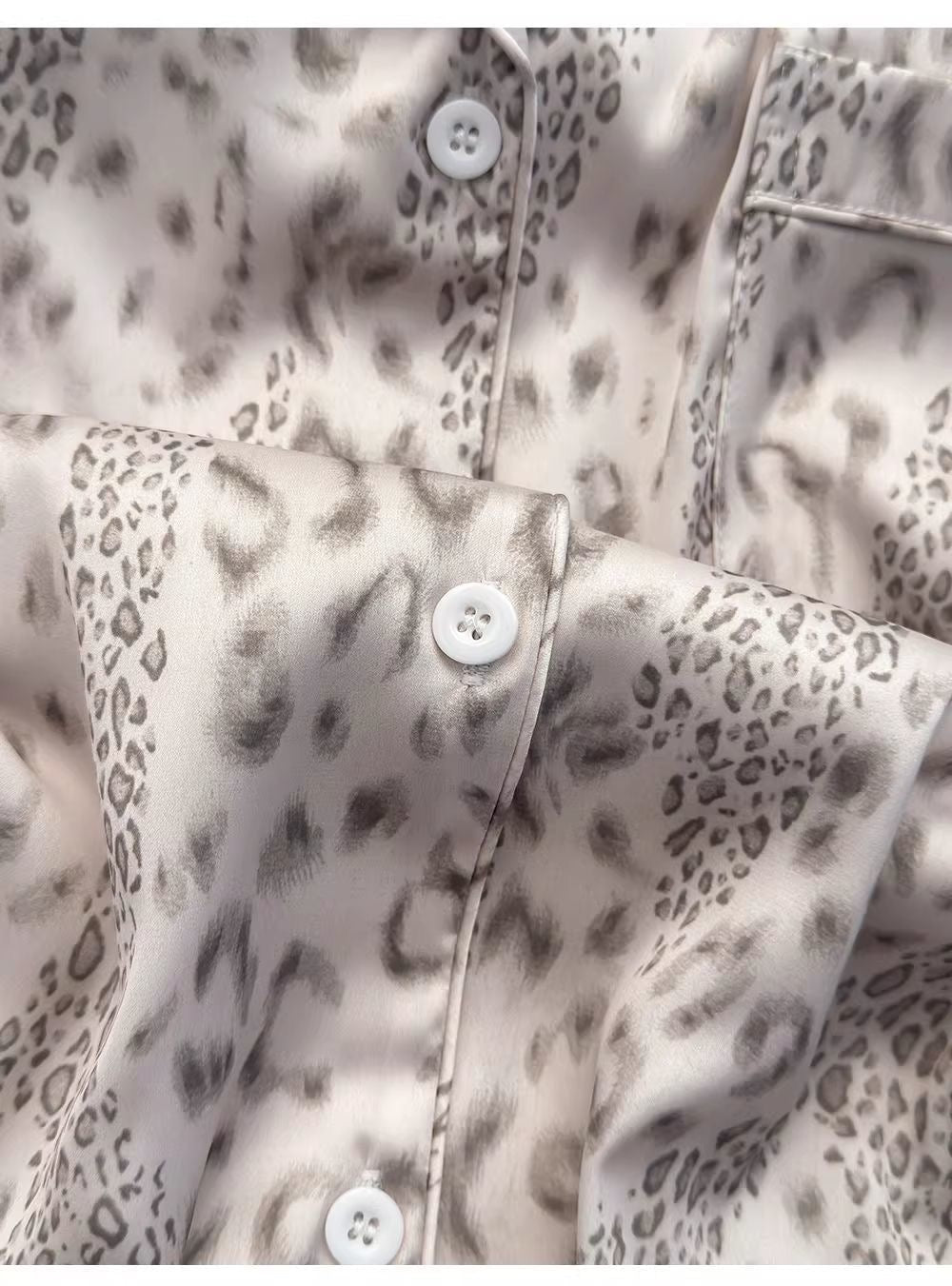 Ice Silk Leopard Print Button - Up Pajama Set (EG220) - Elara Global