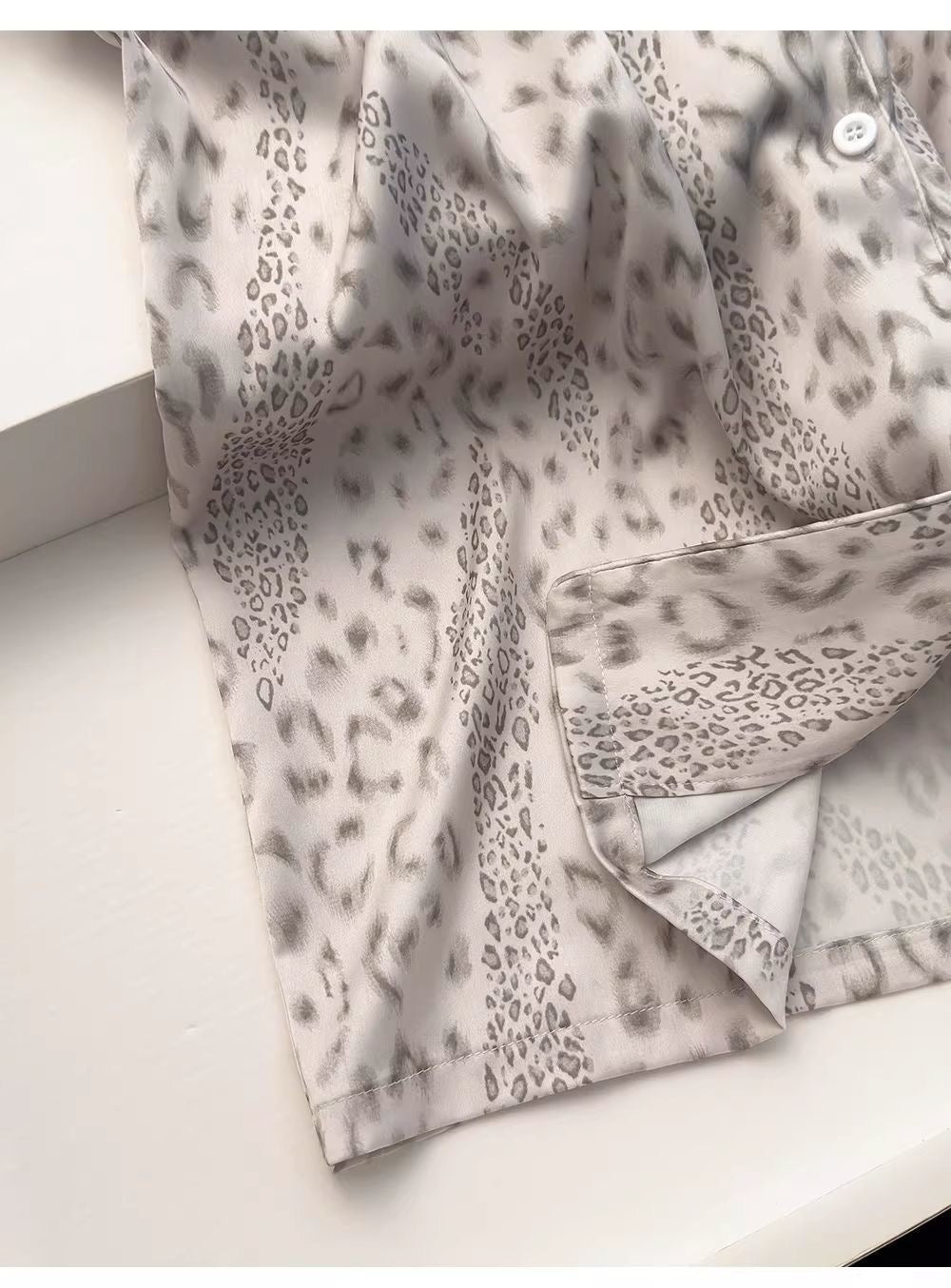 Ice Silk Leopard Print Button - Up Pajama Set (EG220) - Elara Global