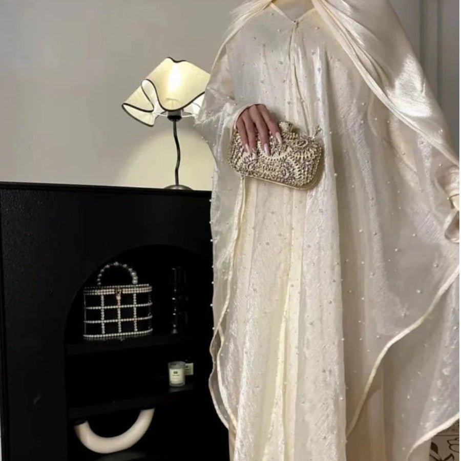 Kaftan Beaded Dazzling Shiny Open Abaya 2 - Piece (EG104) - Elara Global