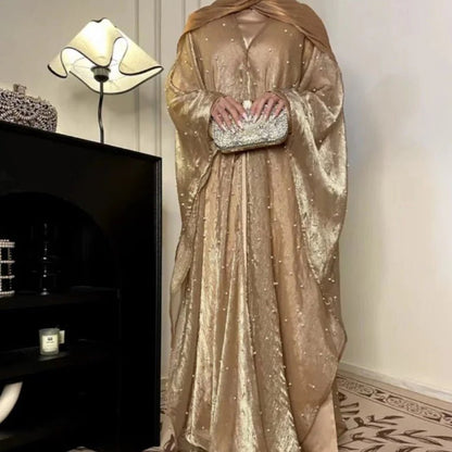 Kaftan Beaded Dazzling Shiny Open Abaya 2 - Piece (EG104) - Elara Global