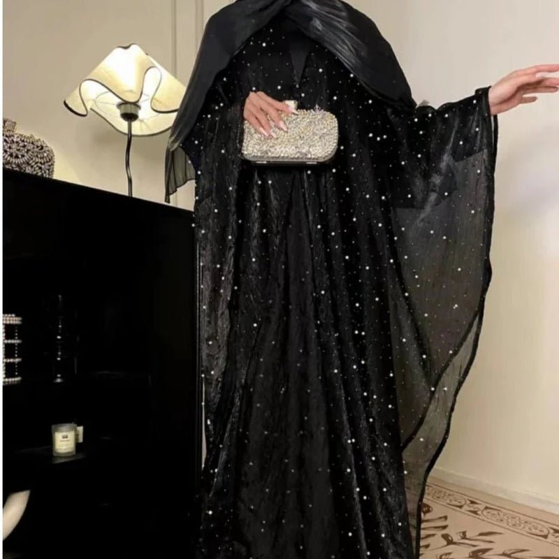 Kaftan Beaded Dazzling Shiny Open Abaya 2 - Piece (EG104) - Elara Global