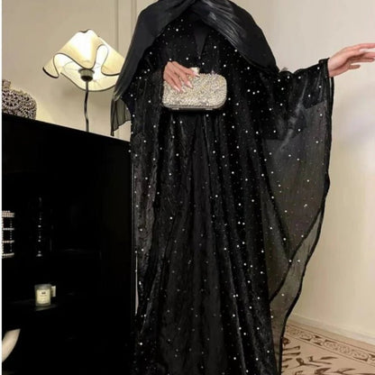 Kaftan Beaded Dazzling Shiny Open Abaya 2 - Piece (EG104) - Elara Global
