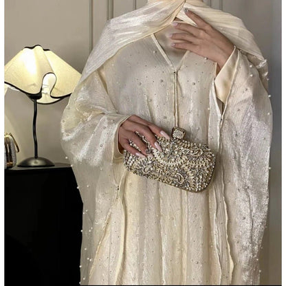 Kaftan Beaded Dazzling Shiny Open Abaya 2 - Piece (EG104) - Elara Global