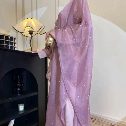 Kaftan Beaded Dazzling Shiny Open Abaya 2 - Piece (EG104) - Elara Global