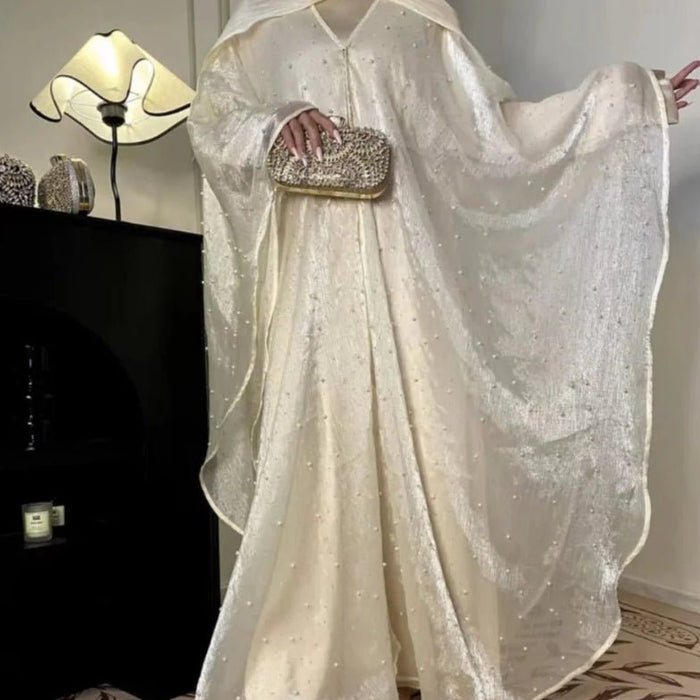 Kaftan Beaded Dazzling Shiny Open Abaya 2 - Piece (EG104) - Elara Global