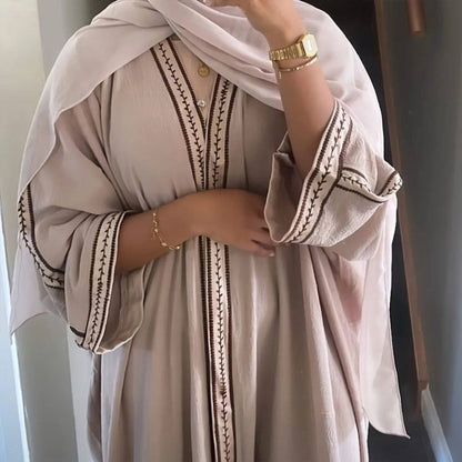 Kaftan Sleeve Embroidered Open Abaya - Elara Global