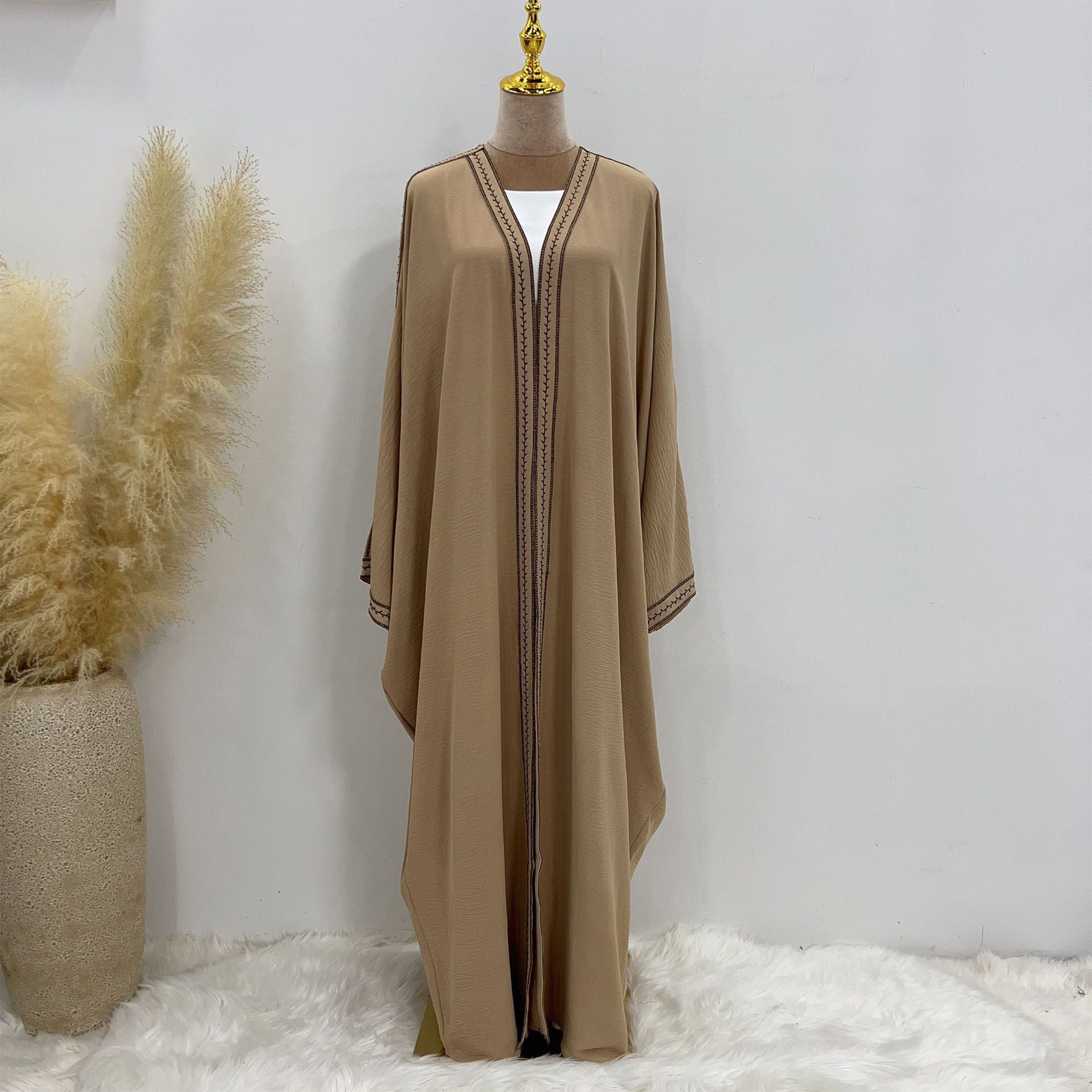 Kaftan Sleeve Embroidered Open Abaya - Elara Global