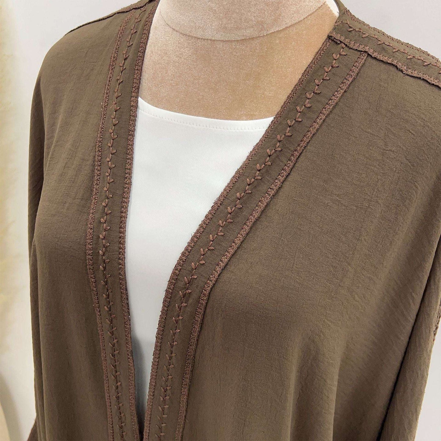 Kaftan Sleeve Embroidered Open Abaya (EG109) - Elara Global
