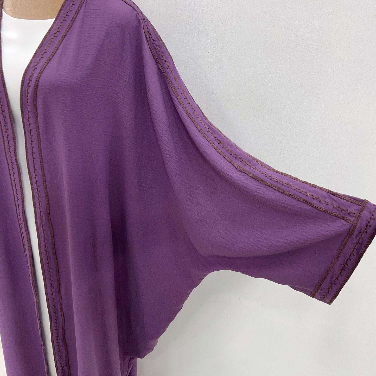 Kaftan Sleeve Embroidered Open Abaya (EG109) - Elara Global