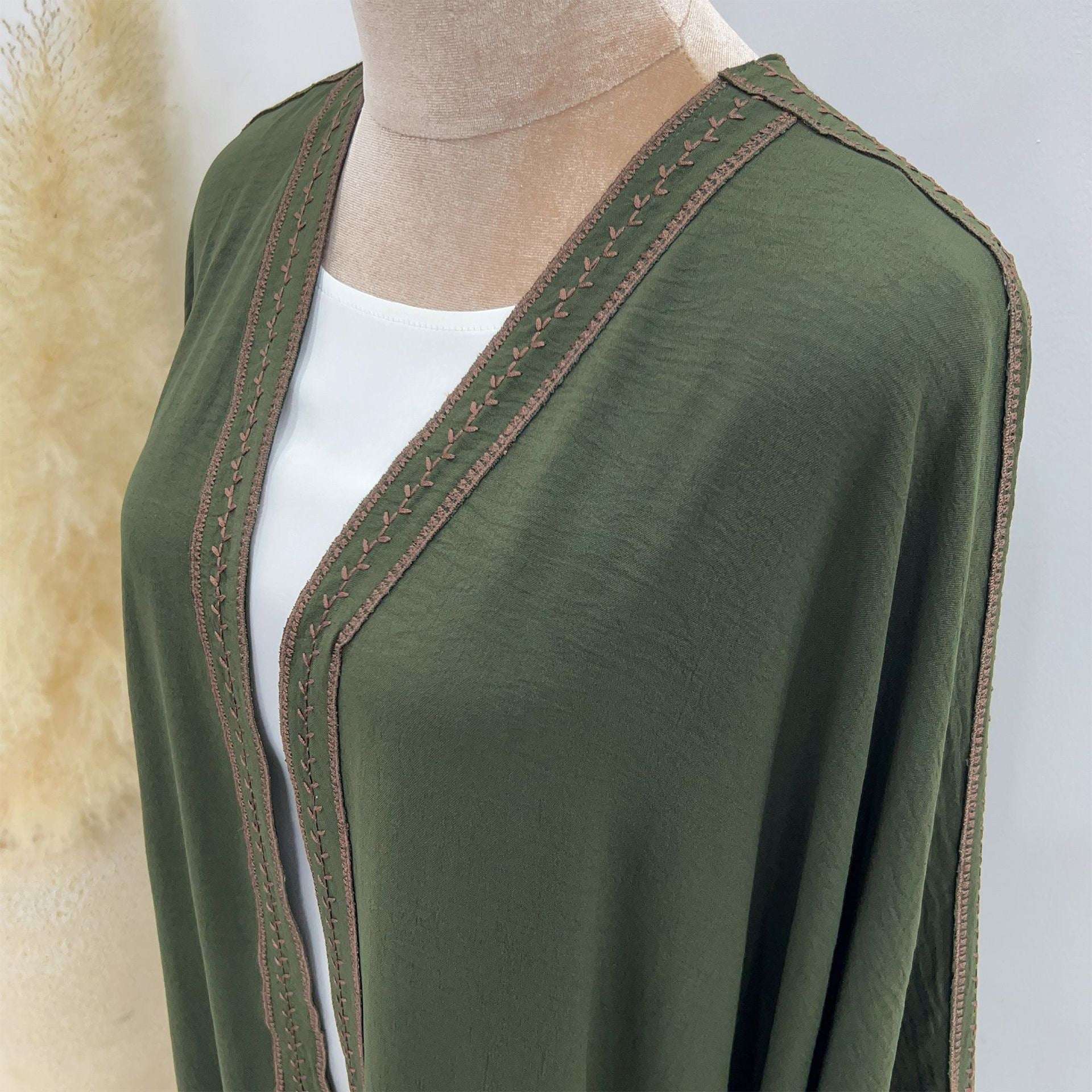 Kaftan Sleeve Embroidered Open Abaya (EG109) - Elara Global
