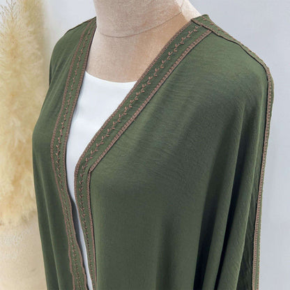 Kaftan Sleeve Embroidered Open Abaya (EG109) - Elara Global