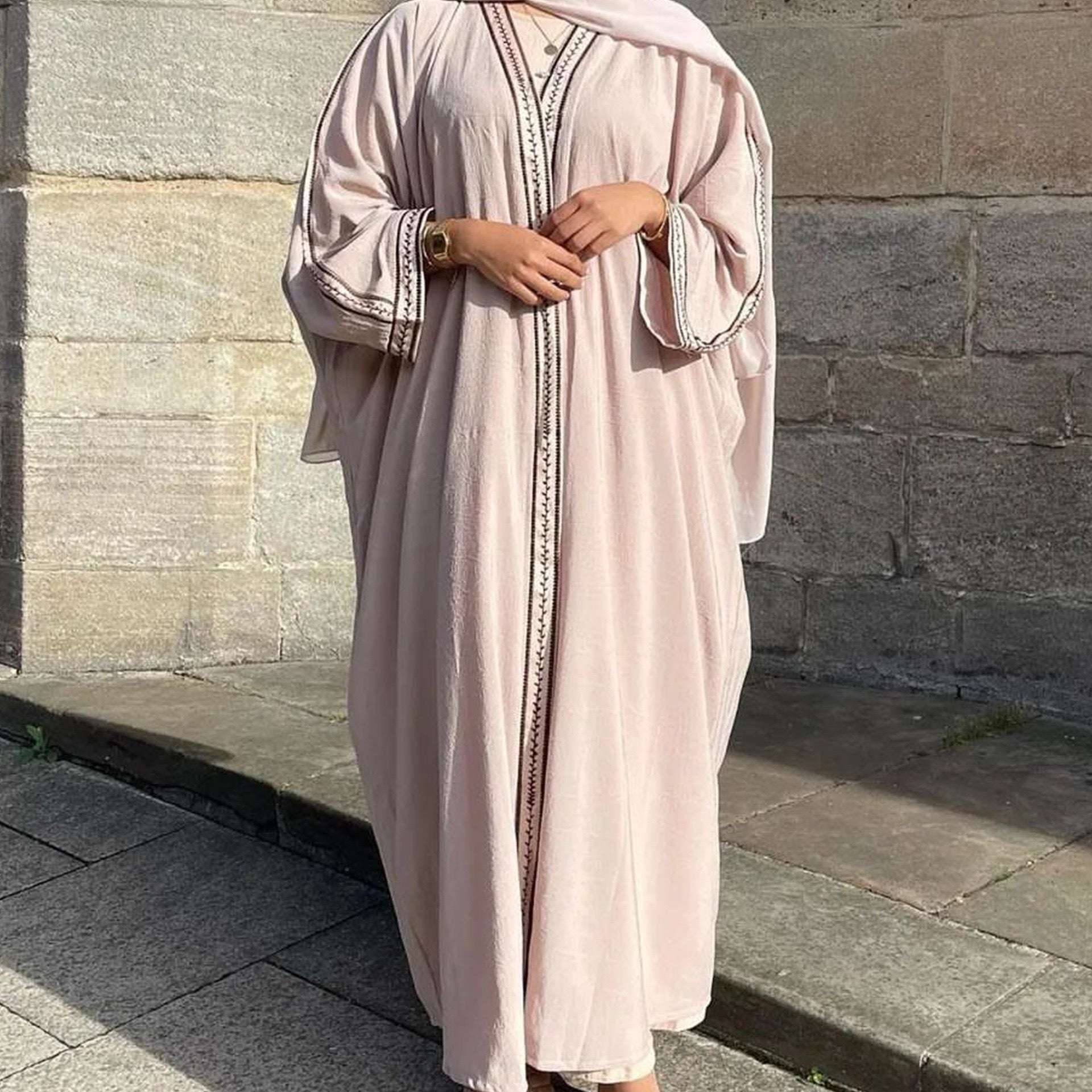 Kaftan Sleeve Embroidered Open Abaya (EG109) - Elara Global